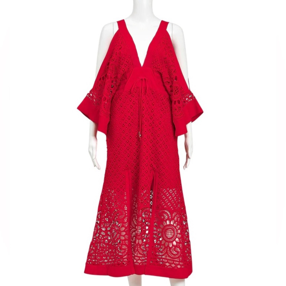 ALICE MCCALL Break Love Red Lace Cold Shoulder Midi Dress - Picture 13 of 16